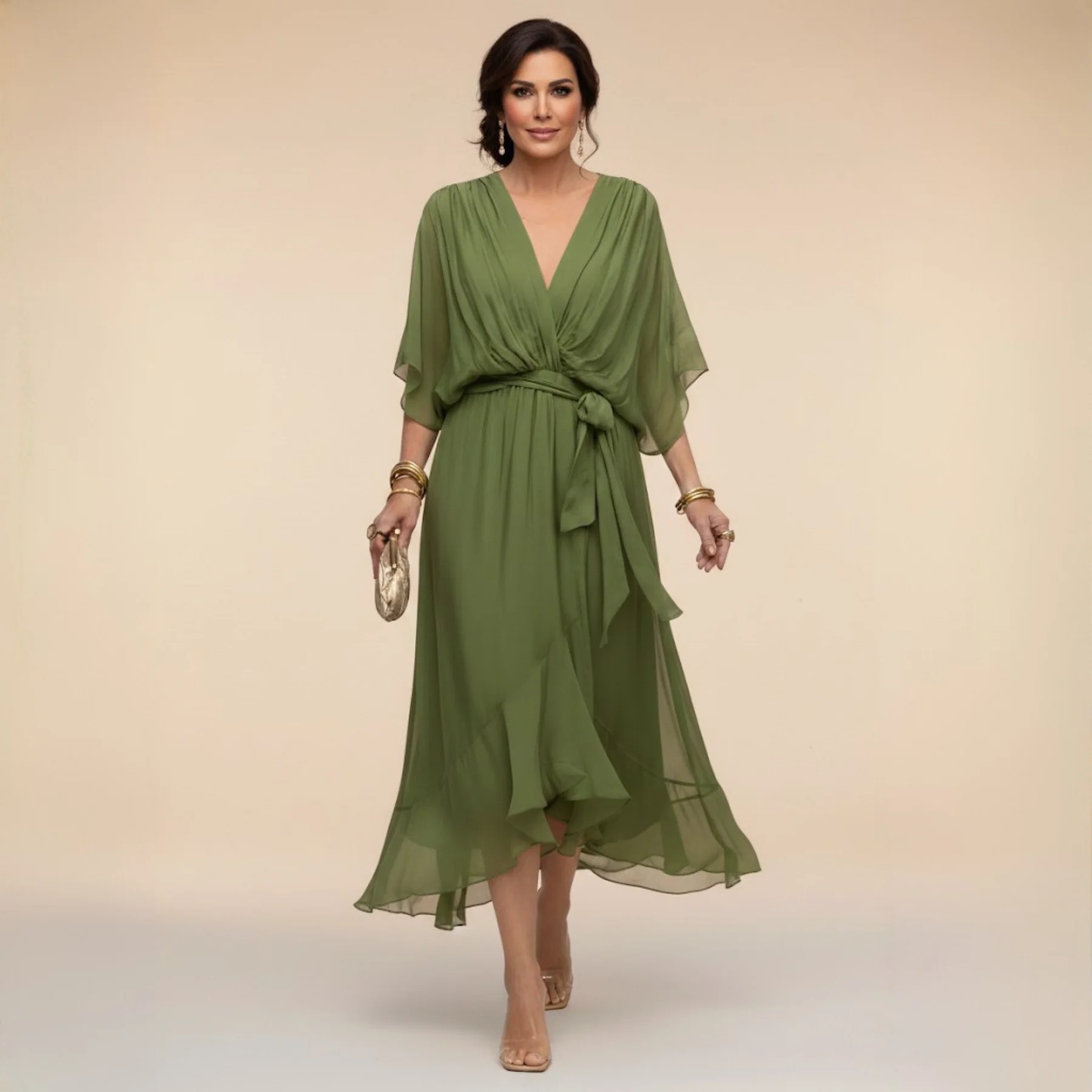VESTITO IN CHIFFON CON SCOLLO A V
