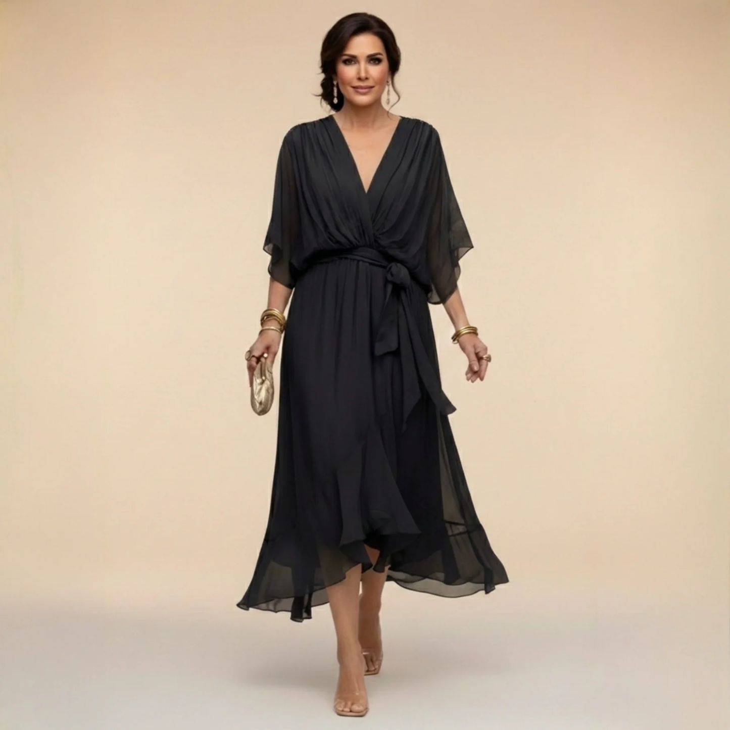 VESTITO IN CHIFFON CON SCOLLO A V