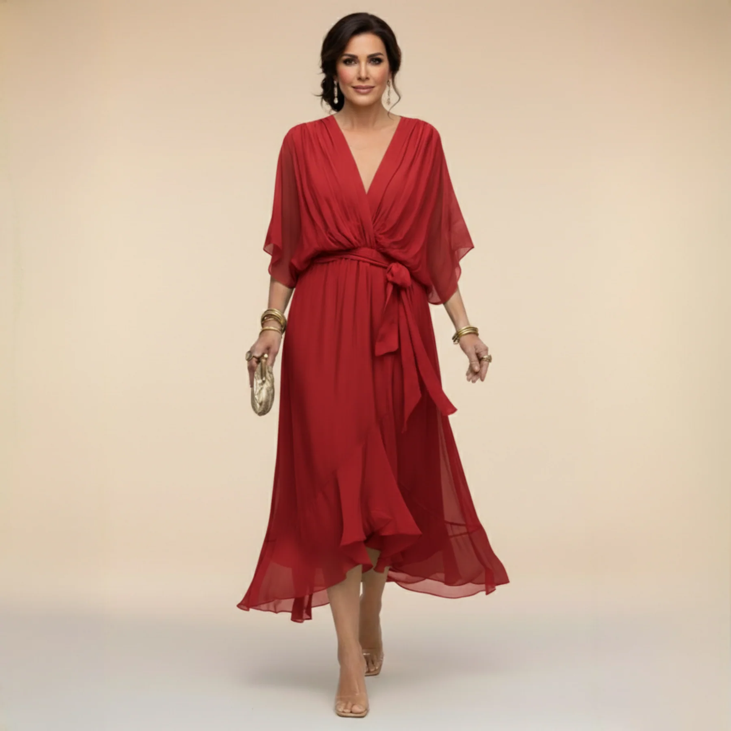 VESTITO IN CHIFFON CON SCOLLO A V